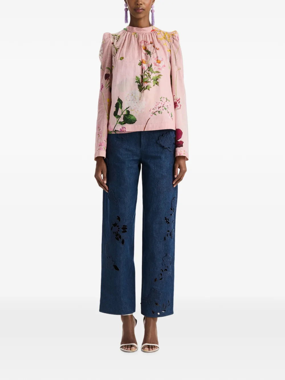 Oscar de la Renta Blouse met botanische print en strikdetail Roze