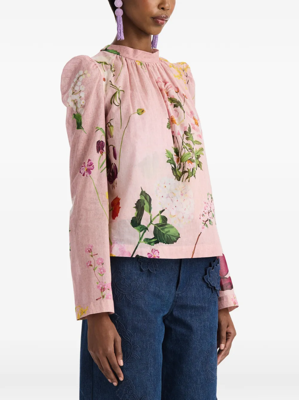 Oscar de la Renta Blouse met botanische print en strikdetail Roze