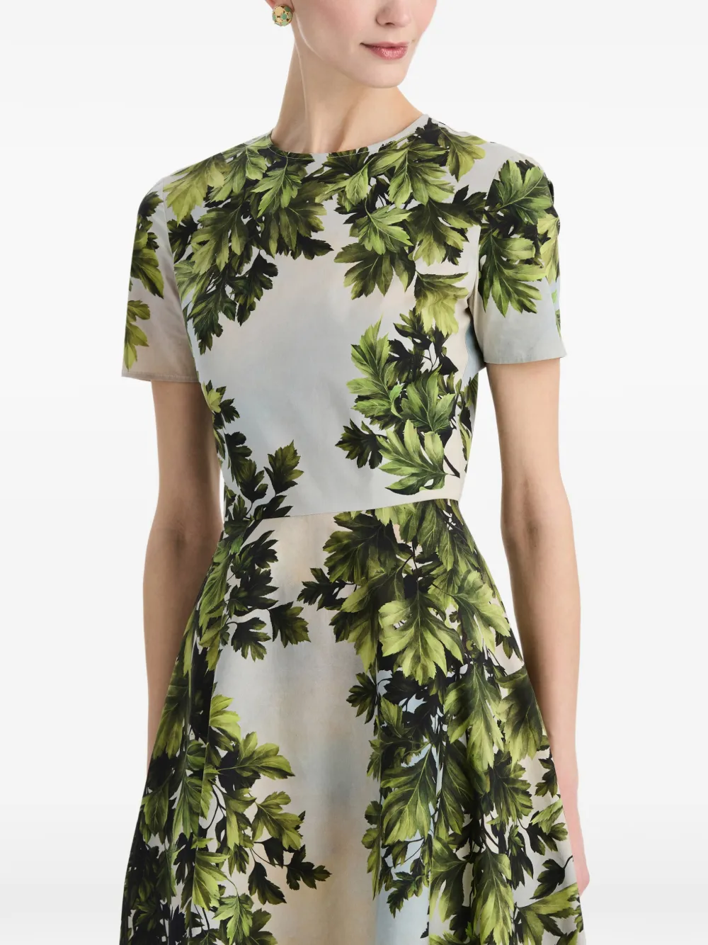 Oscar de la Renta katoenen-midi-jurk met esdoornblad-print Groen
