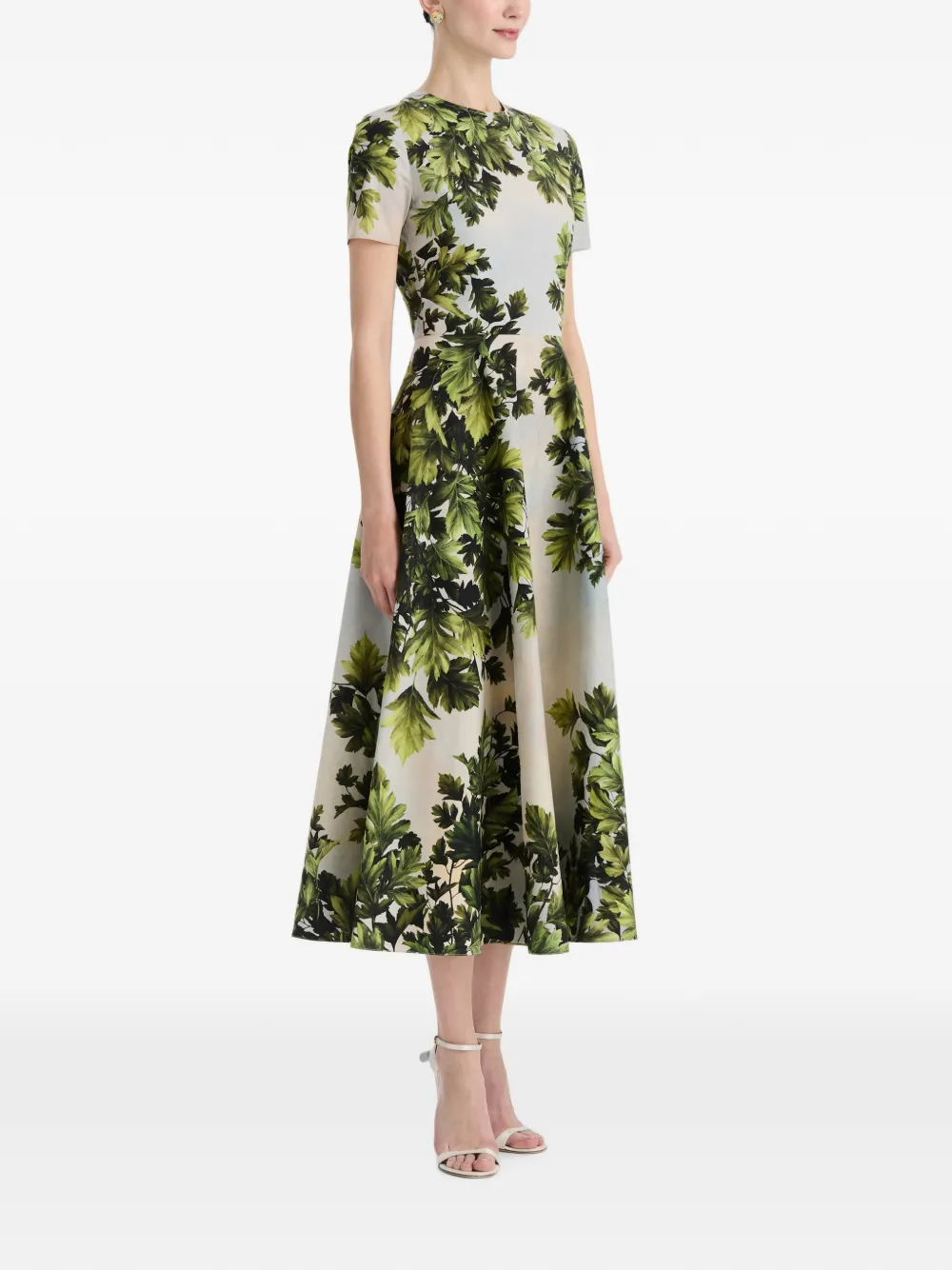 Oscar de la Renta katoenen-midi-jurk met esdoornblad-print Groen