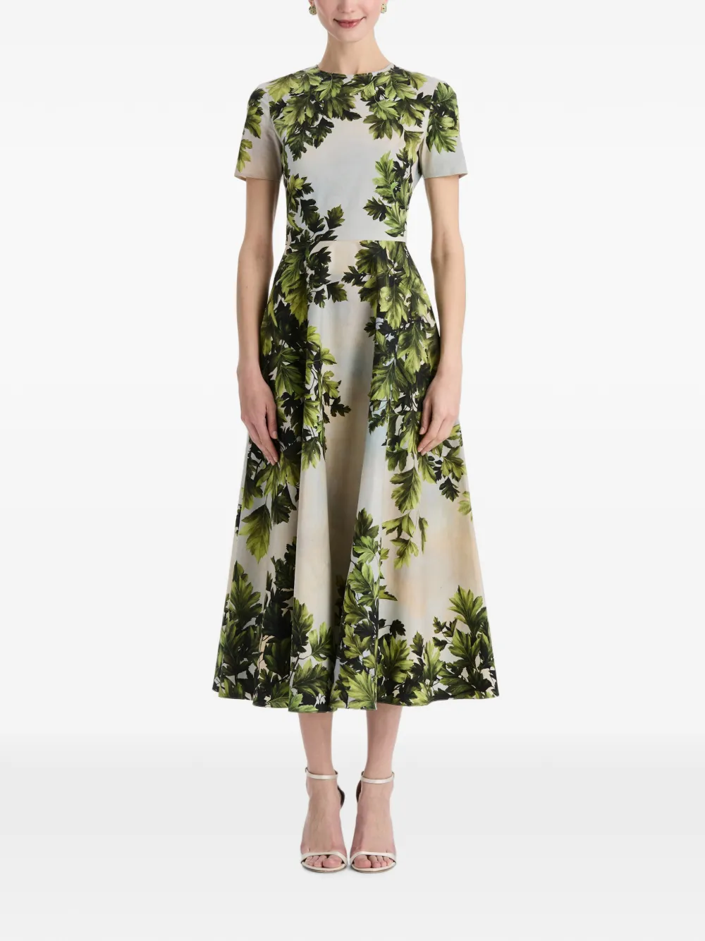 Oscar de la Renta katoenen-midi-jurk met esdoornblad-print Groen