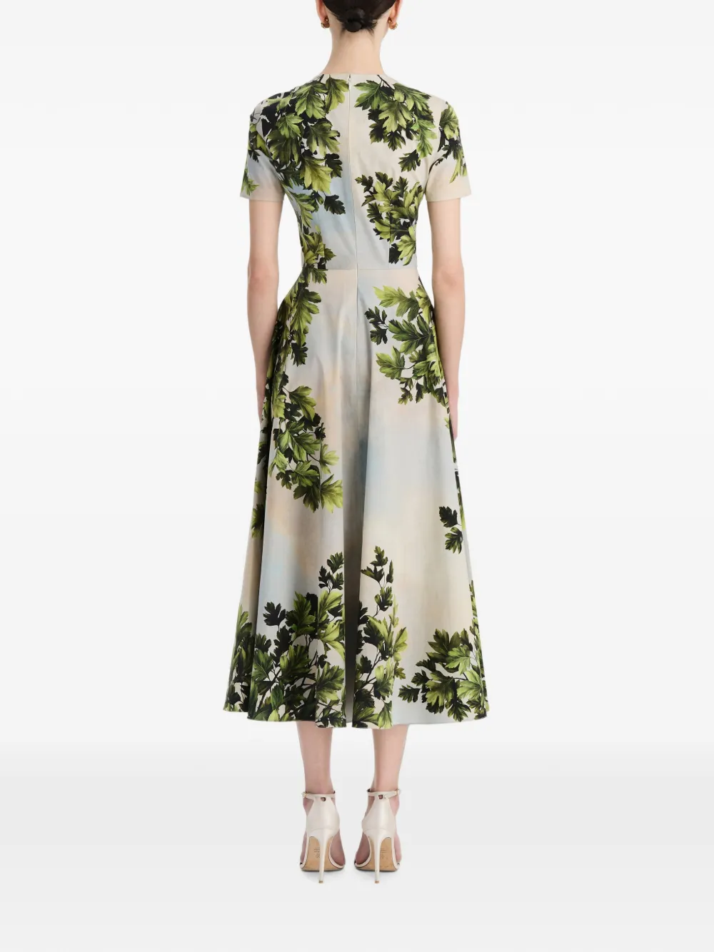 Oscar de la Renta katoenen-midi-jurk met esdoornblad-print Groen