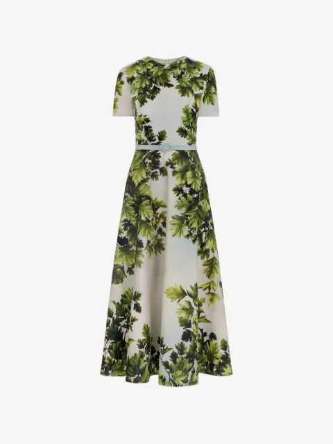Oscar de la Renta robe mi-longue en coton à imprimé feuille d’érable