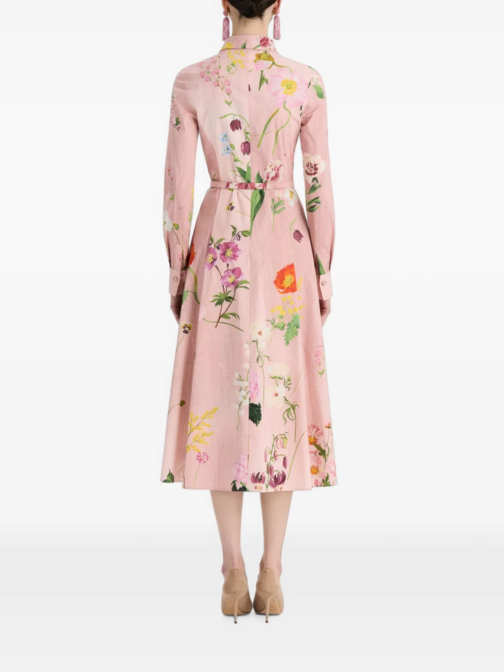 Oscar de la Renta Midi-blousejurk met botanische print en ceintuur Roze