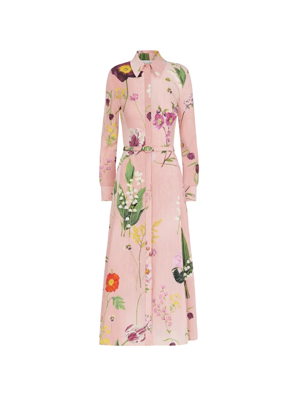 Oscar de la Renta botanical-printed belted midi shirt dress - Rosa
