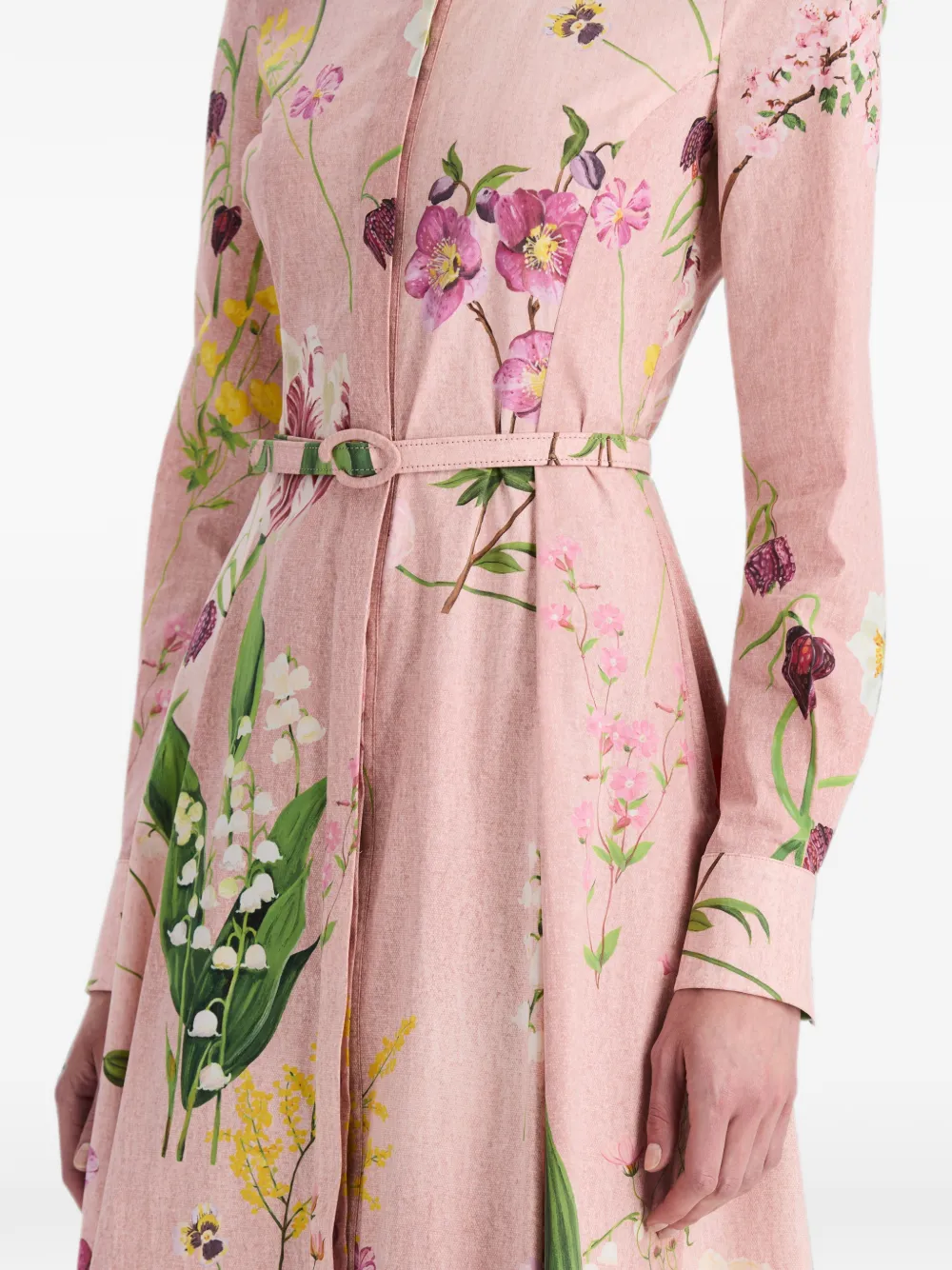 Oscar de la Renta Midi-blousejurk met botanische print en ceintuur Roze