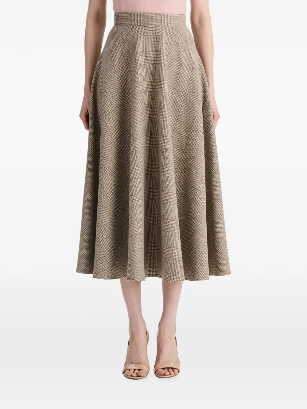 Oscar de la Renta Geruite midi-rok met A-lijn Beige