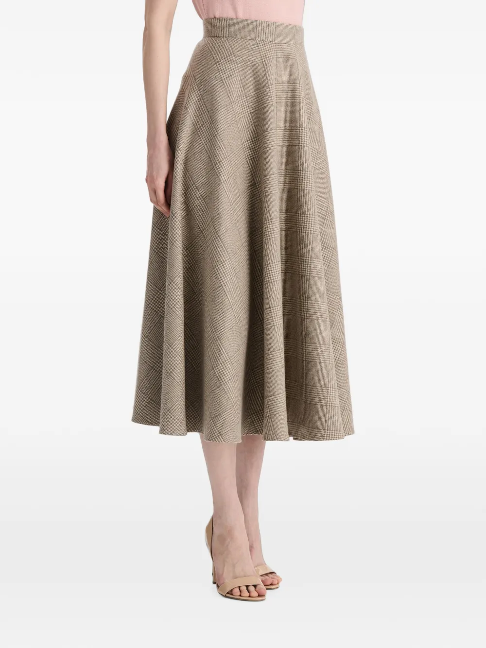 Oscar de la Renta Geruite midi-rok met A-lijn Beige