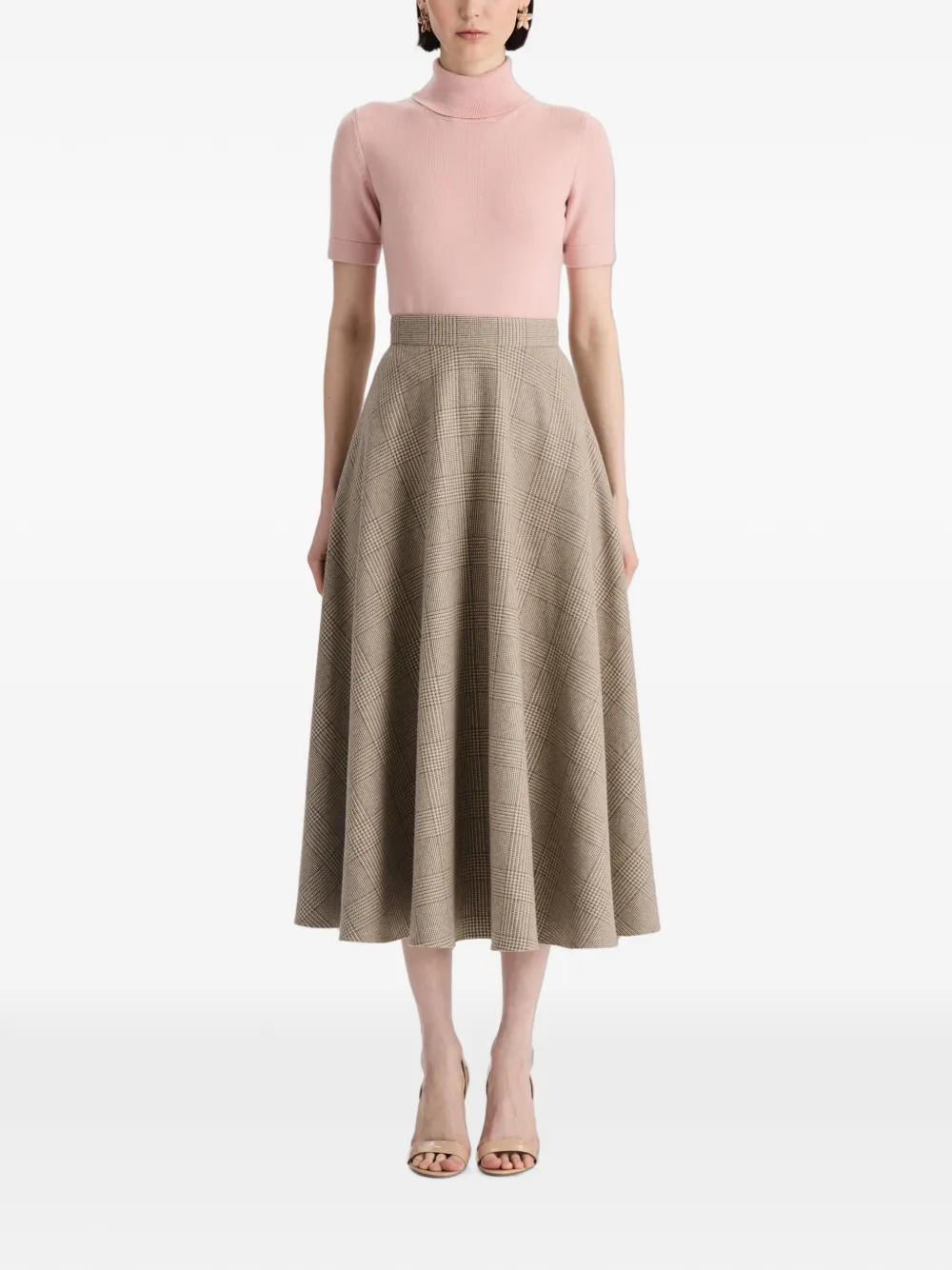 Oscar de la Renta Geruite midi-rok met A-lijn Beige