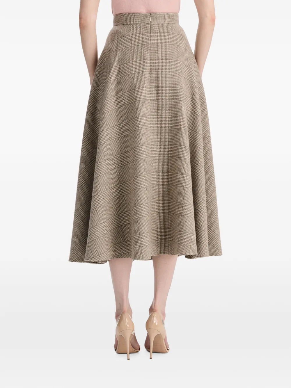 Oscar de la Renta Geruite midi-rok met A-lijn Beige