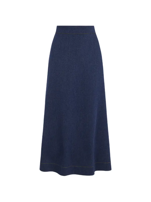 Oscar de la Renta Logo-patch A-line Midi Skirt in Blue