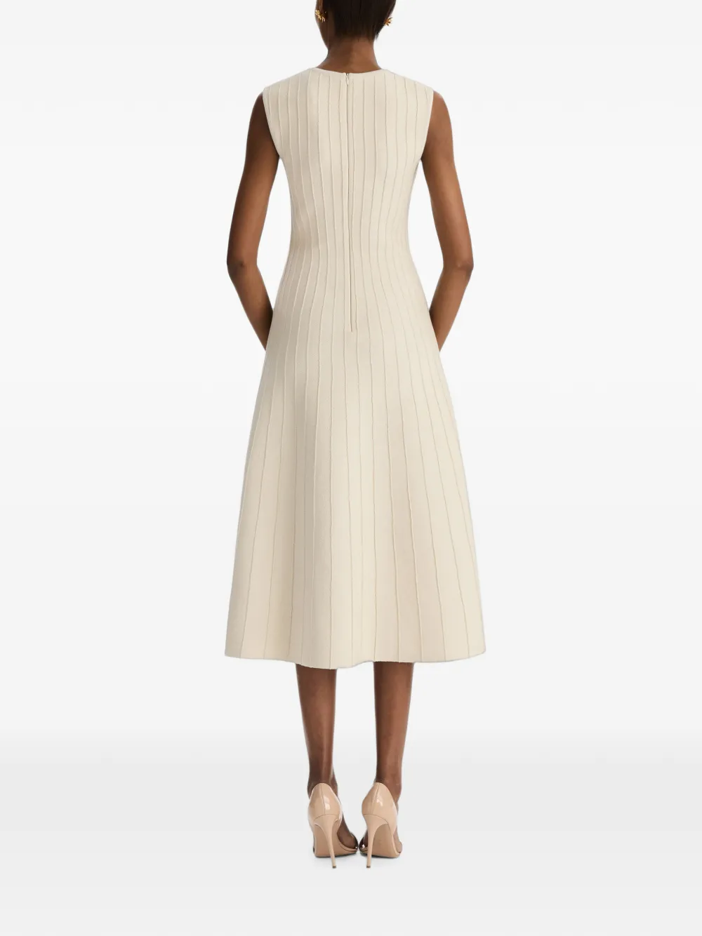 Oscar de la Renta Ottoman gebreide midi-jurk met A-lijn Beige