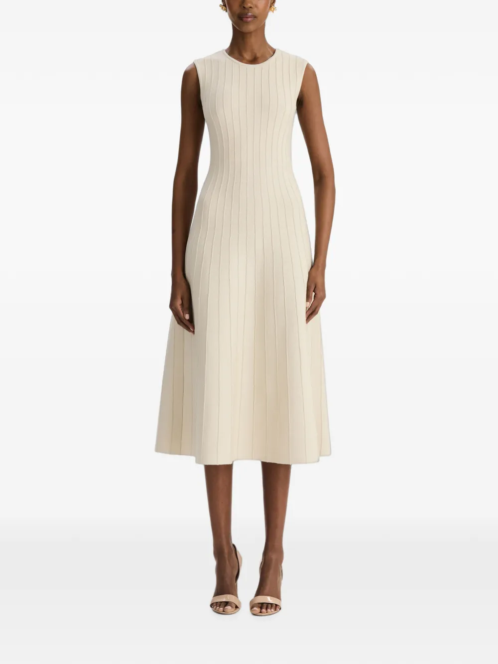 Oscar de la Renta Ottoman gebreide midi-jurk met A-lijn Beige