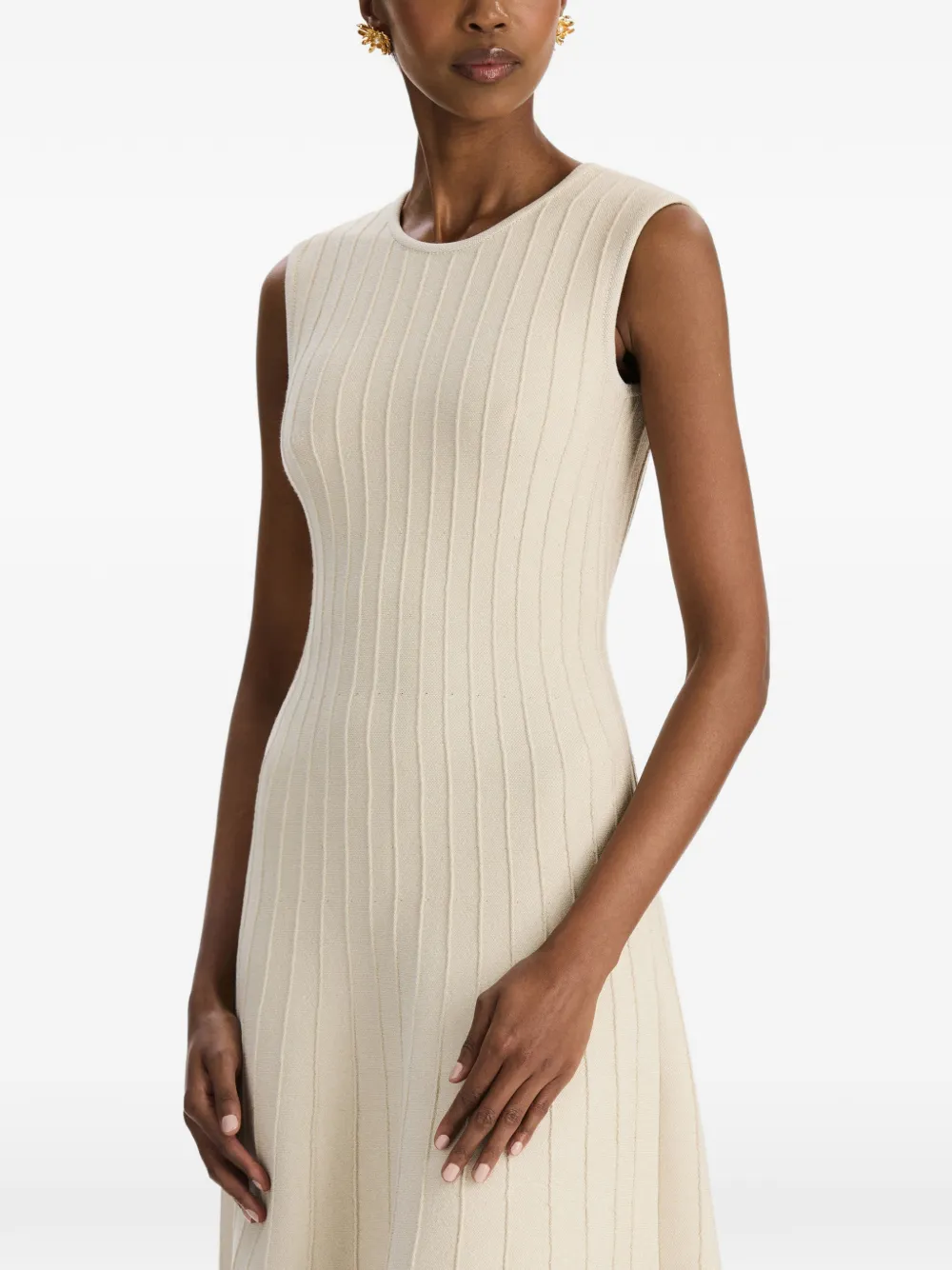 Oscar de la Renta Ottoman gebreide midi-jurk met A-lijn Beige