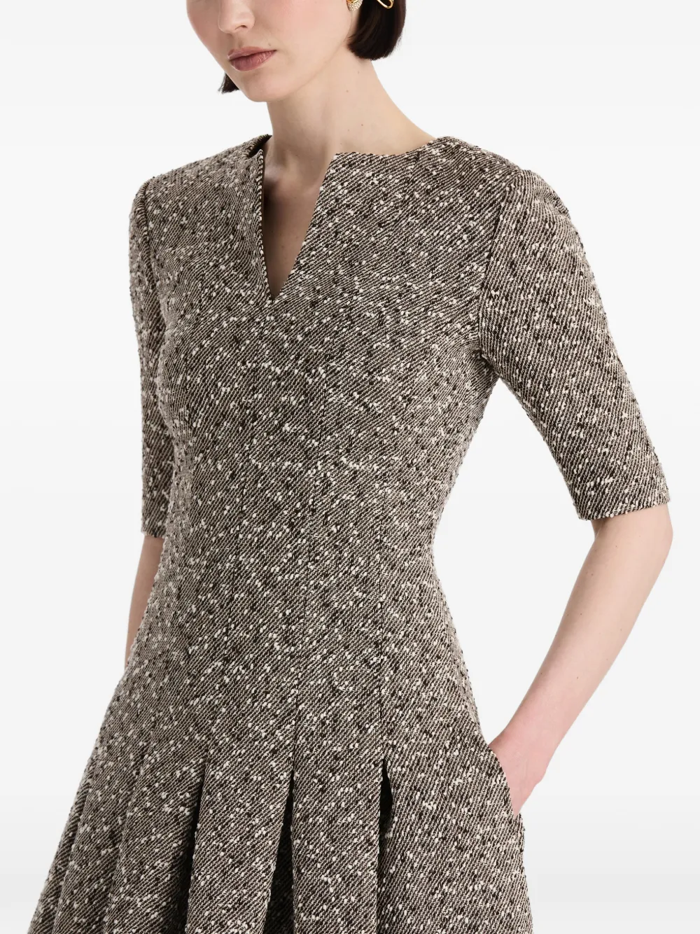 Oscar de la Renta Tweed midi-jurk Bruin