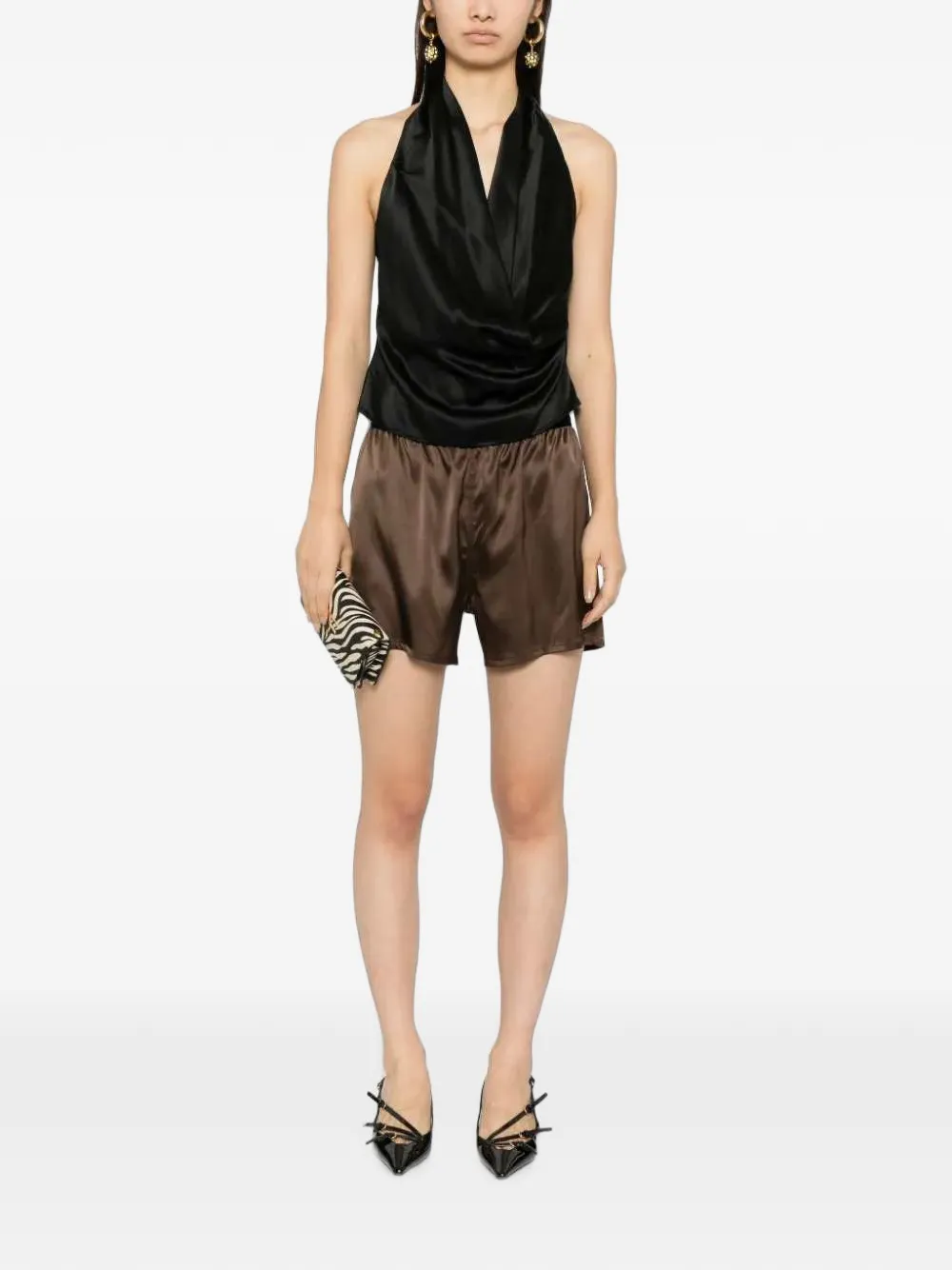 TOM FORD Satijnen shorts met zijsplit Bruin