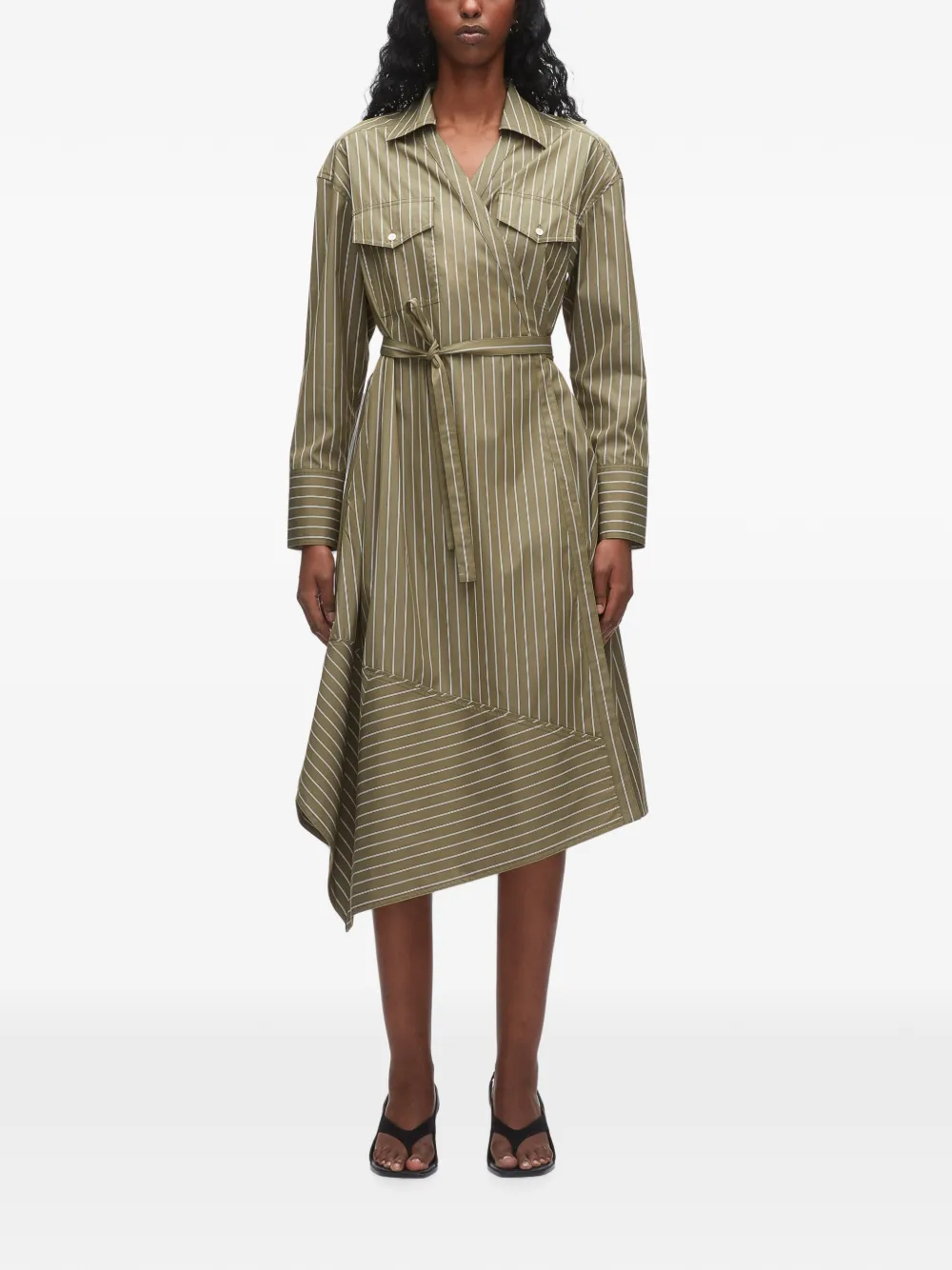 3.1 Phillip Lim Gestreepte asymmetrische jurk Groen