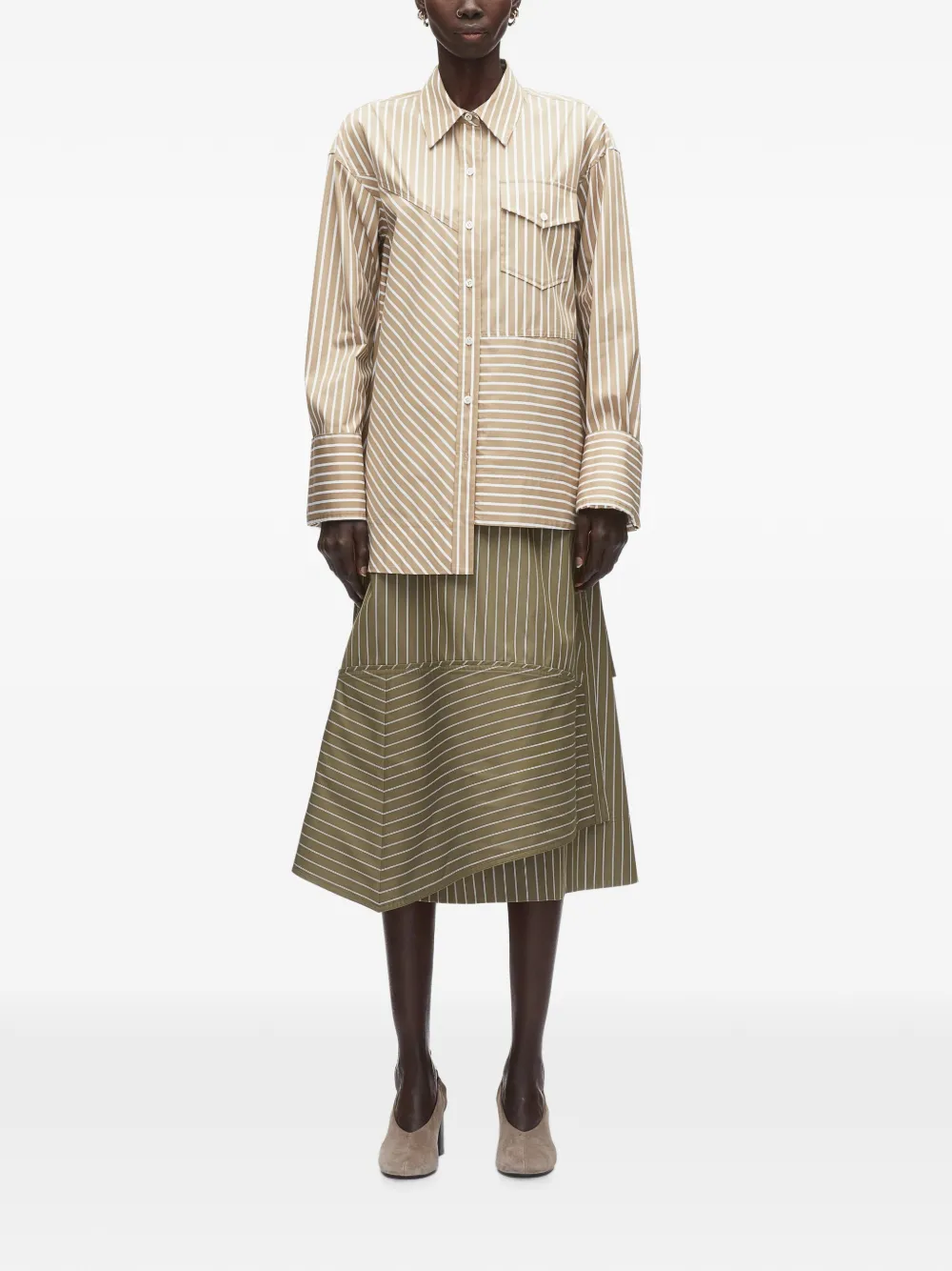 3.1 Phillip Lim Asymmetrisch gestreepte blouse Beige