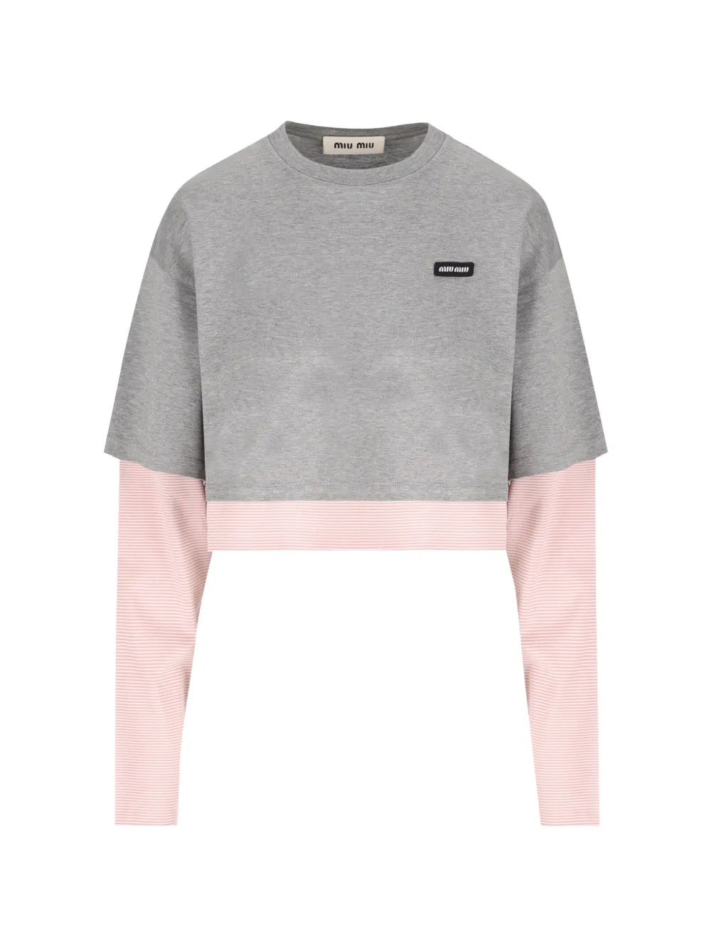 Miu Miu layered-sleeve cropped T-shirt - Grigio