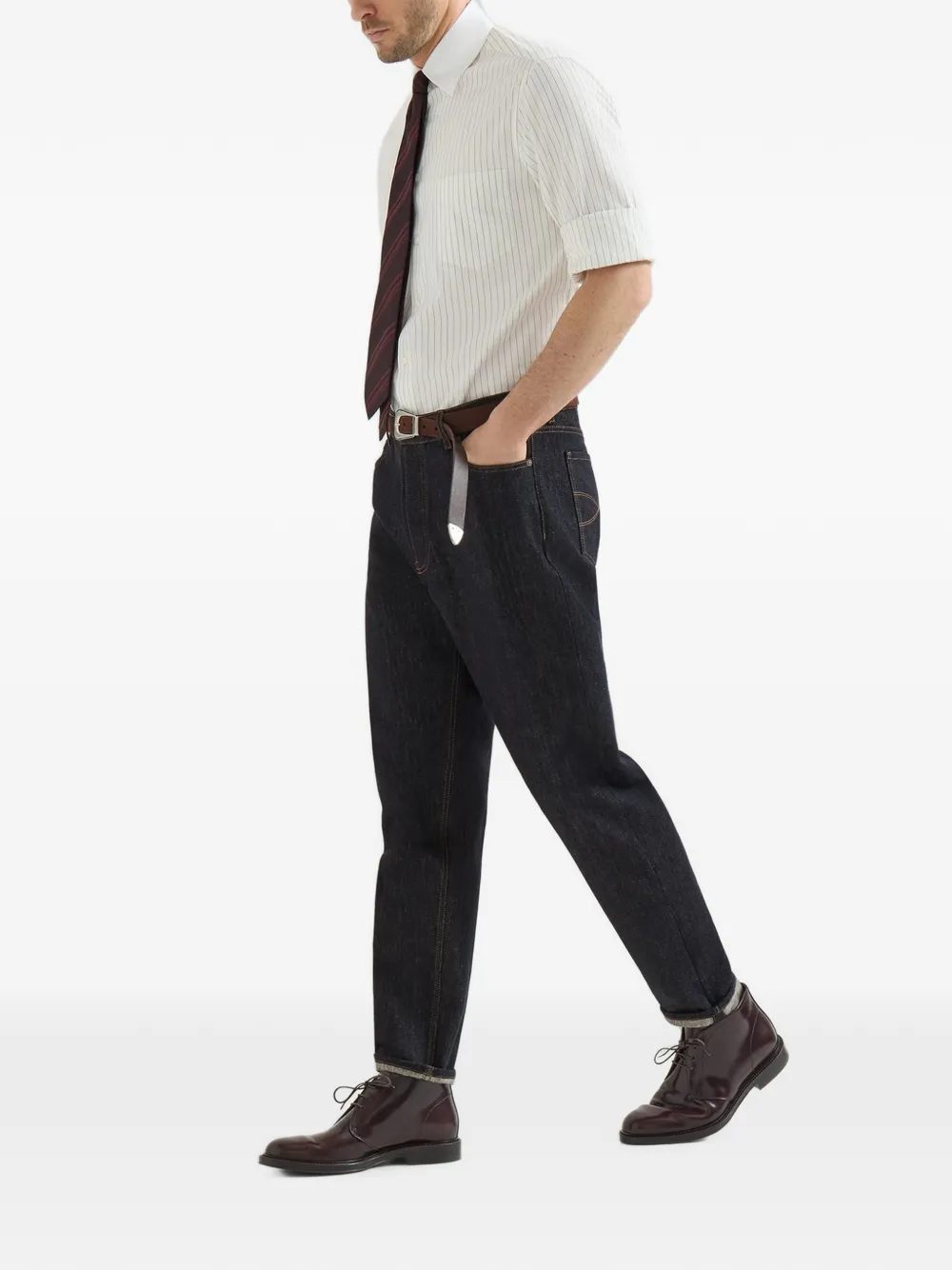 Brunello Cucinelli Jeans met contrasterende stiksels Blauw