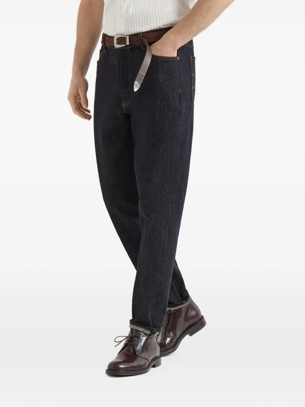 Brunello Cucinelli Jeans met contrasterende stiksels Blauw