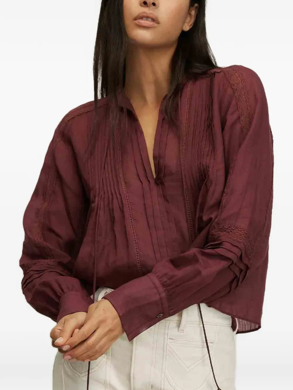 Veronica Beard Sawyer geplooide blouse met kwastje Rood