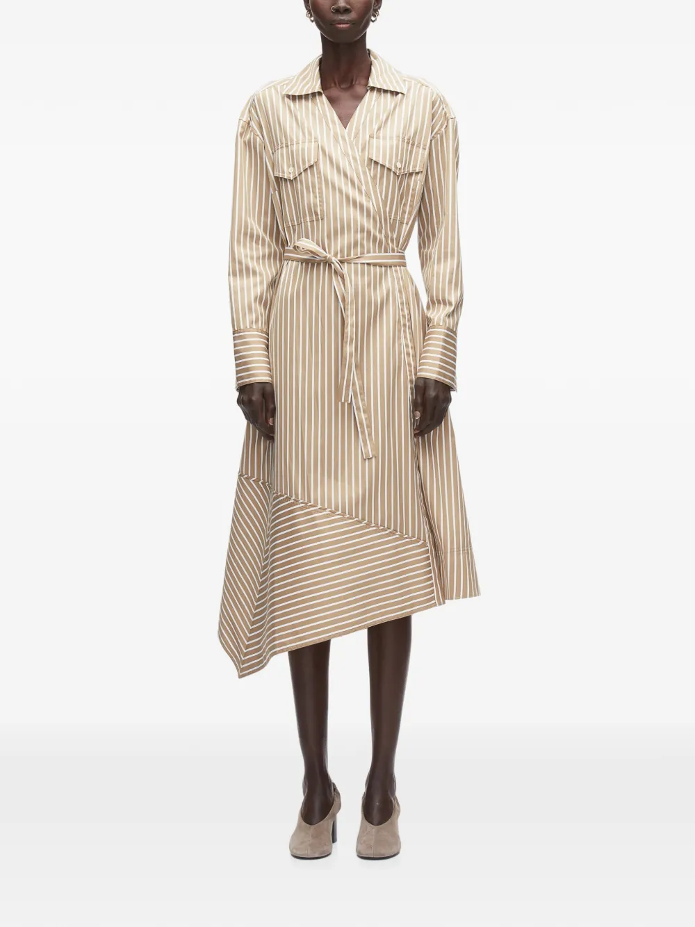 3.1 Phillip Lim Gestreepte asymmetrische jurk Beige