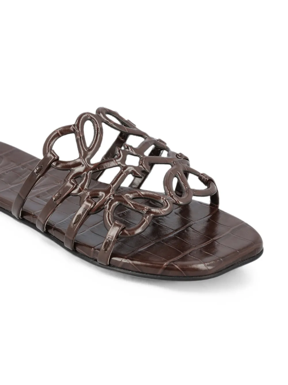 LOEWE Petal Anagram crocodile-effect sandals Bruin