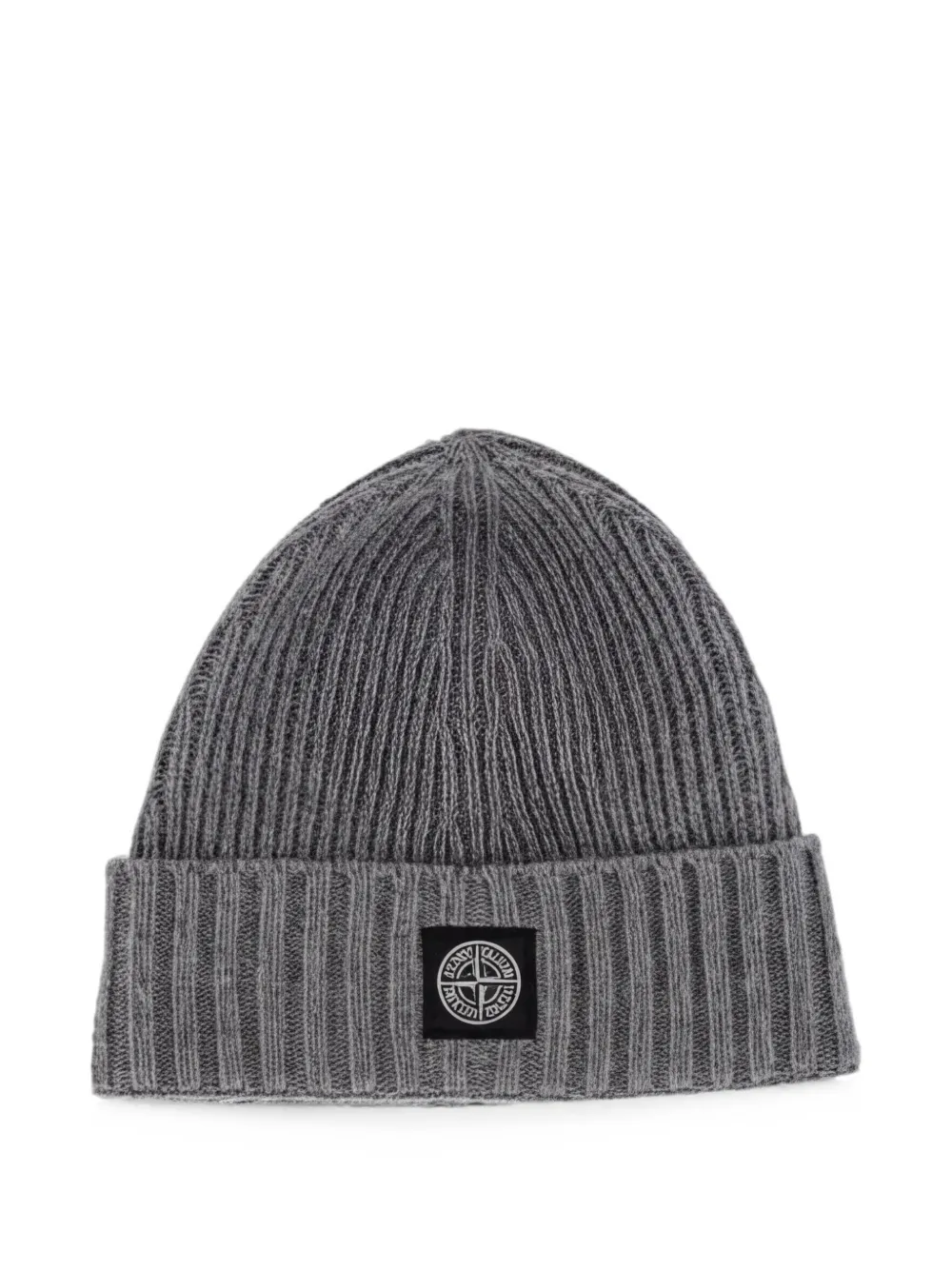 Stone Island Junior ribbed-knit logo-patch beanie hat - Grigio