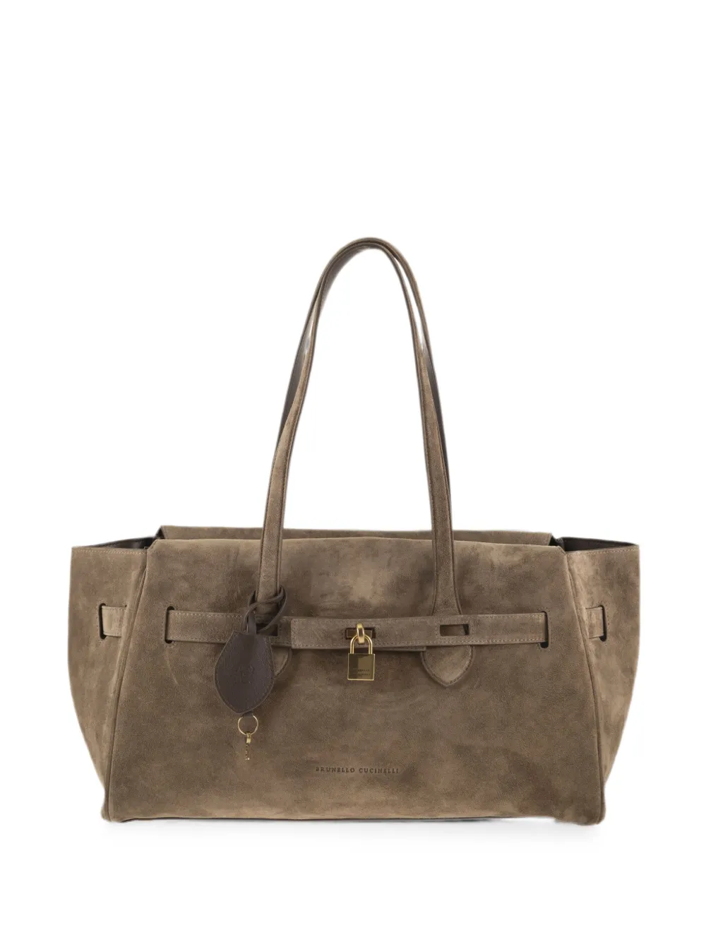 Brunello Cucinelli padlock-detail suede shoulder bag - Toni neutri