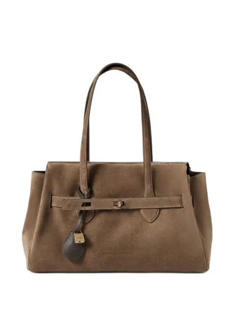 Brunello Cucinelli padlock-detail suede shoulder bag