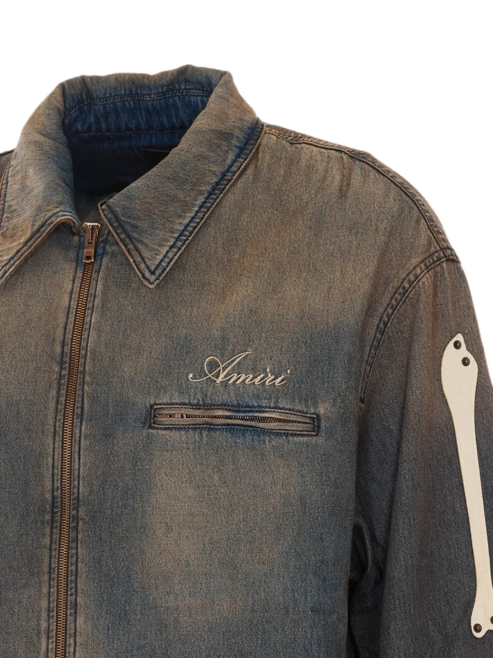 AMIRI Lea Bones denim jack met rits Blauw