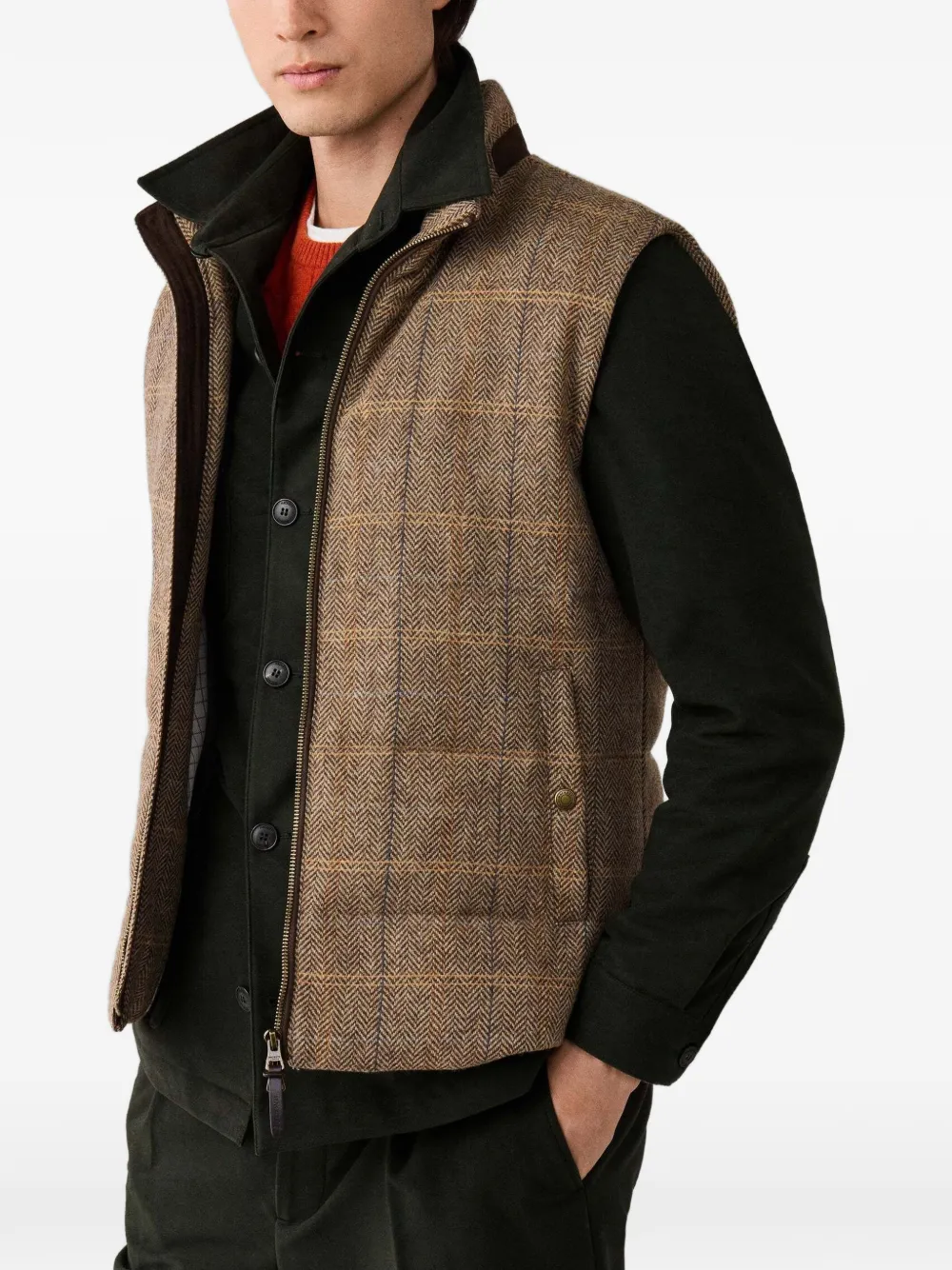 Hackett London Geruite bodywarmer met visgraatpatroon Beige