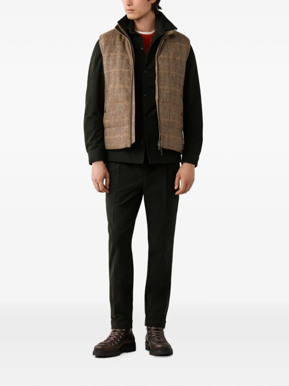Hackett London Geruite bodywarmer met visgraatpatroon Beige