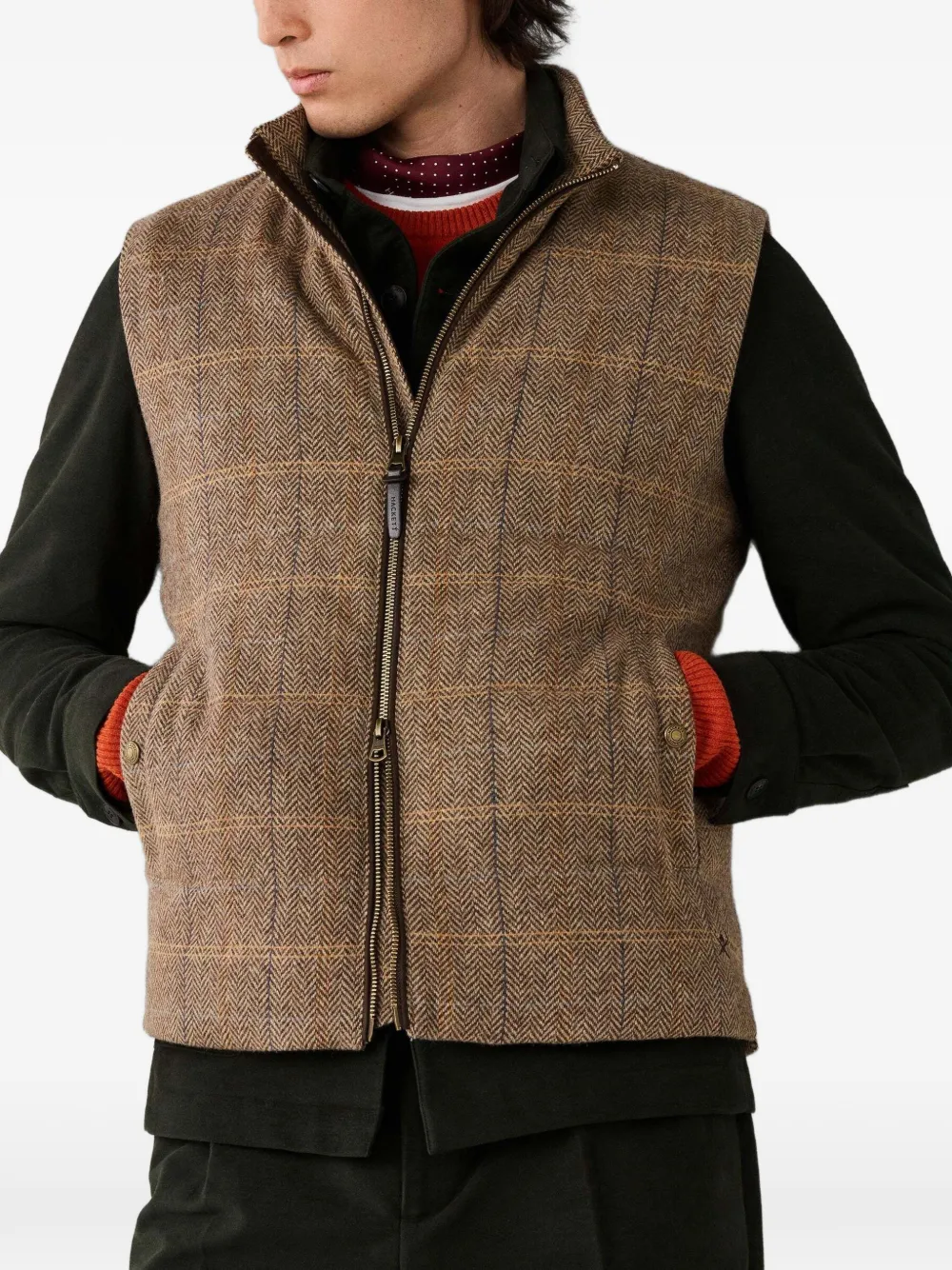 Hackett London Geruite bodywarmer met visgraatpatroon Beige