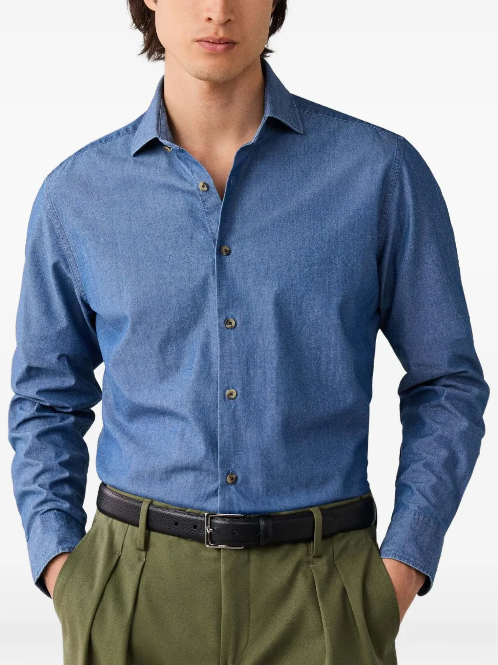 Hackett London Kent cutaway-collar chambray shirt