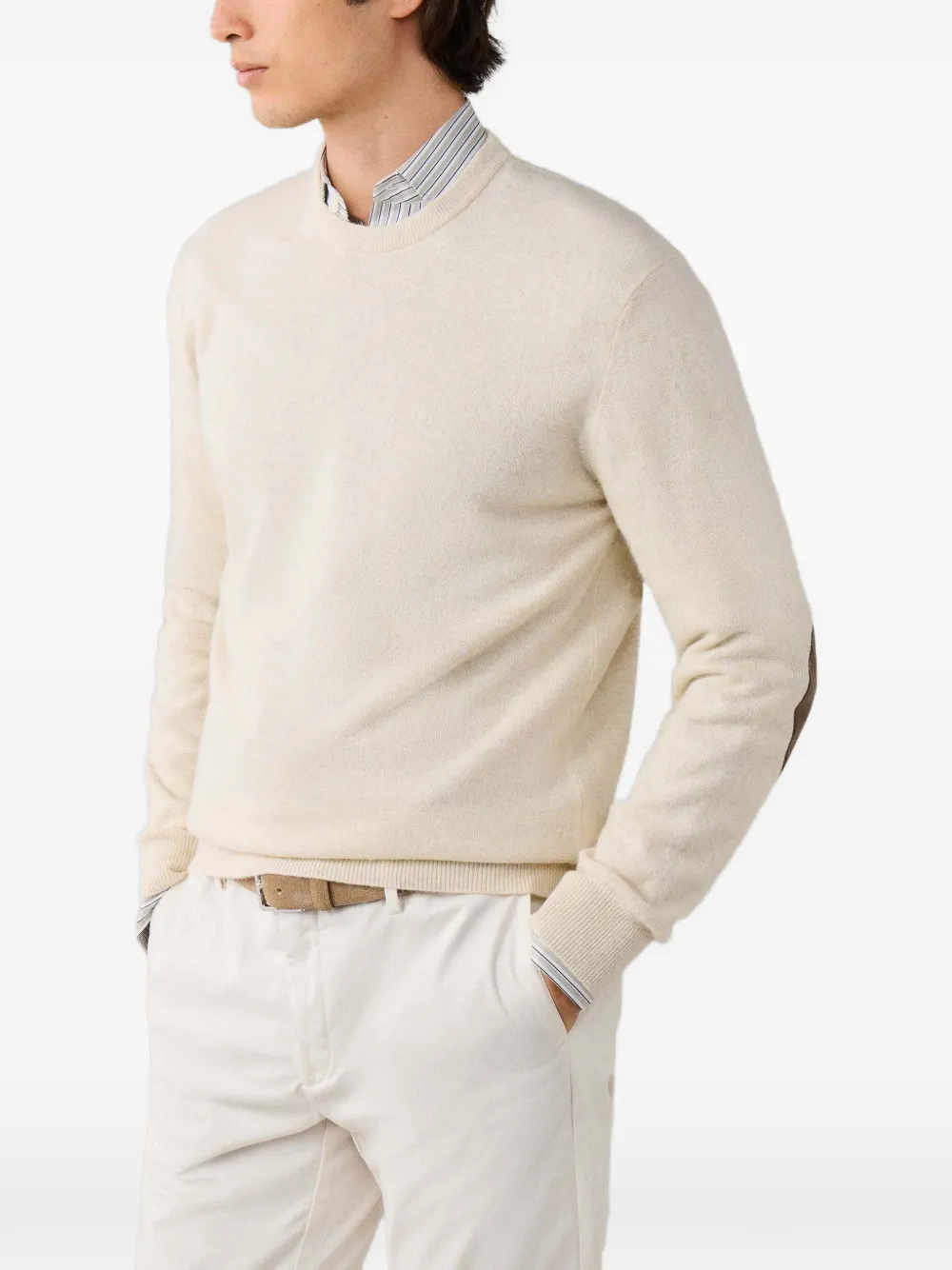 Hackett London Gebreide trui met elleboogpatch Beige