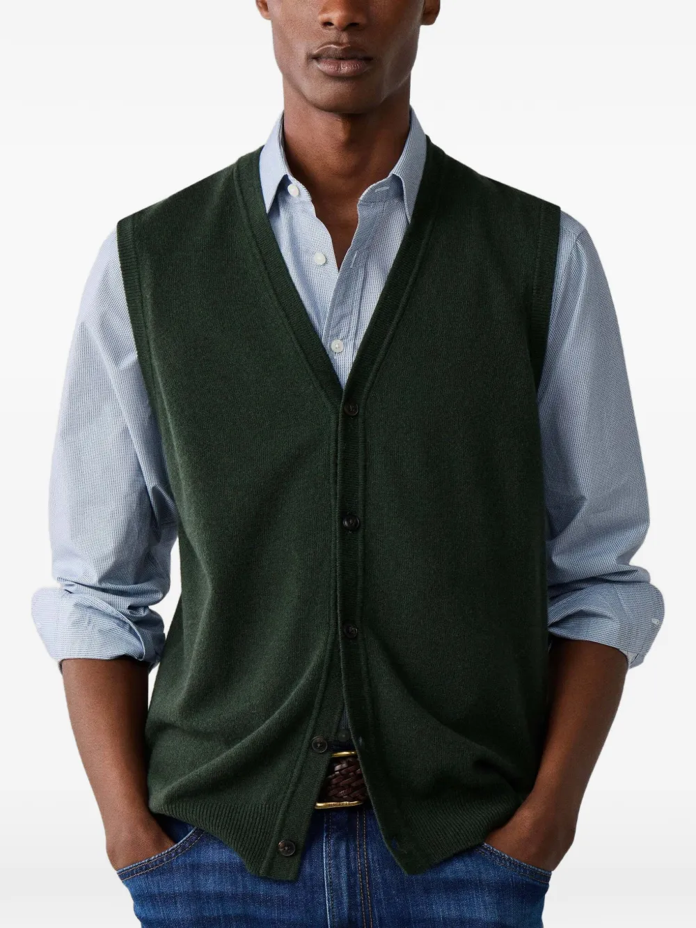 Hackett London Button-up mouwloos vest Groen