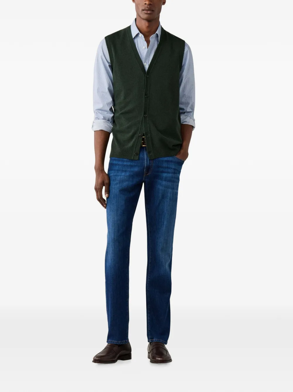 Hackett London Button-up mouwloos vest Groen