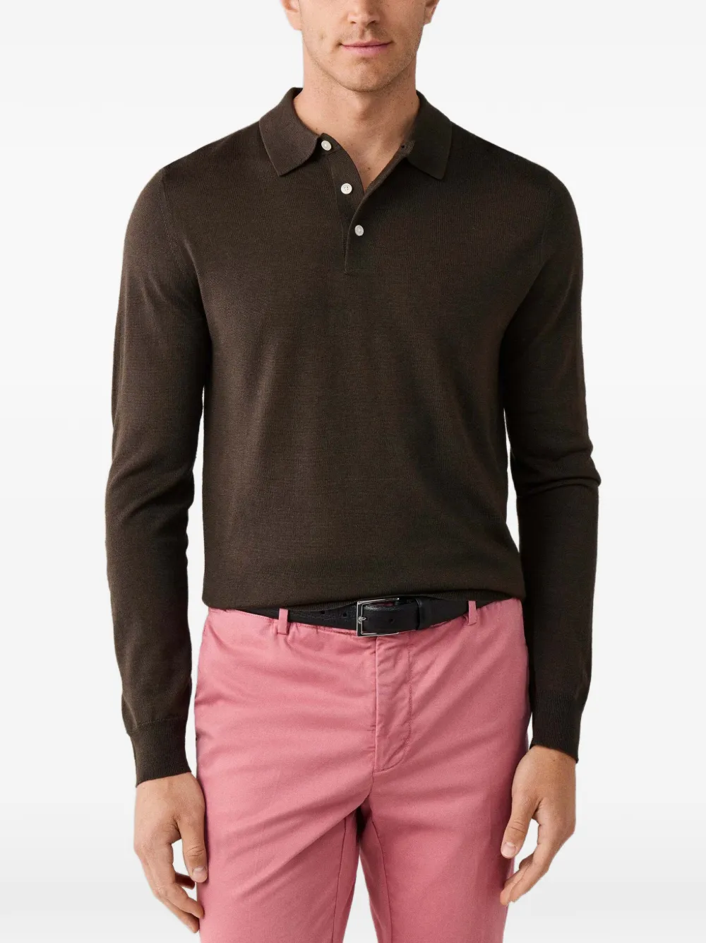 Hackett London Poloshirt met lange mouwen Bruin