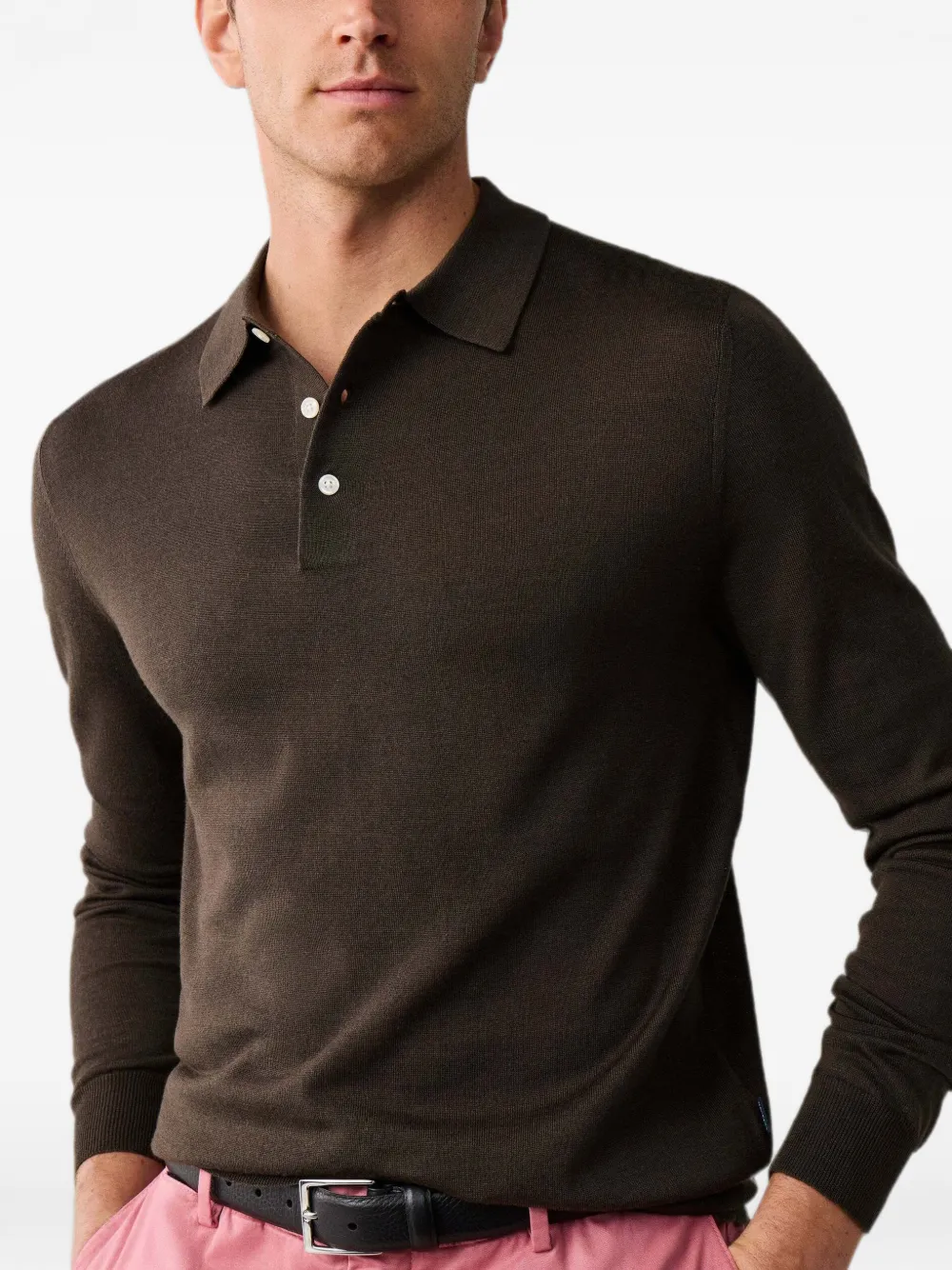 Hackett London Poloshirt met lange mouwen Bruin