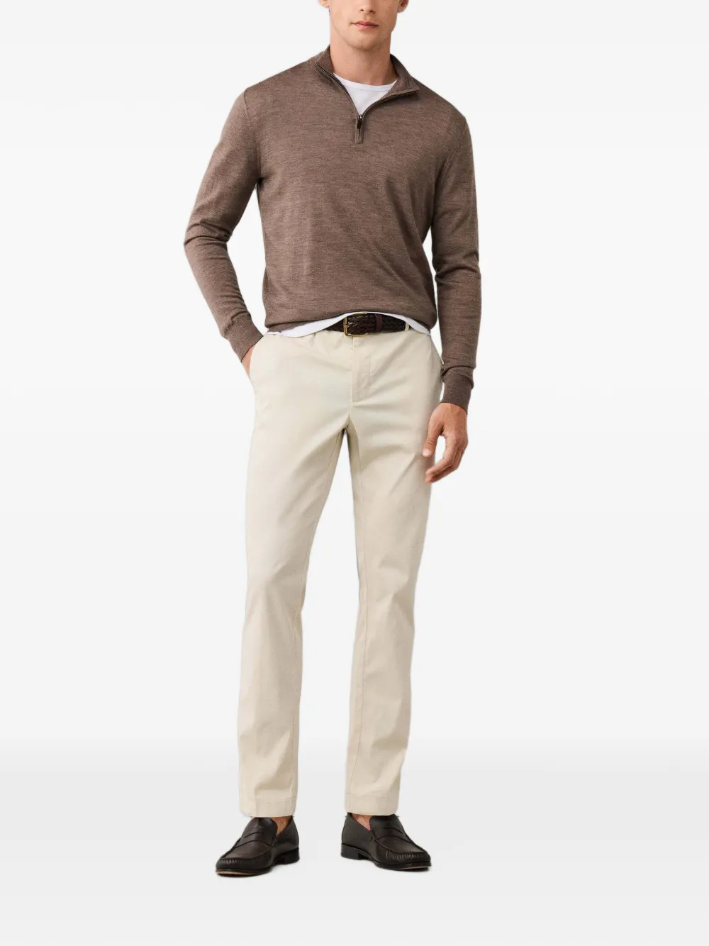 Hackett London Wollen trui met rits Bruin