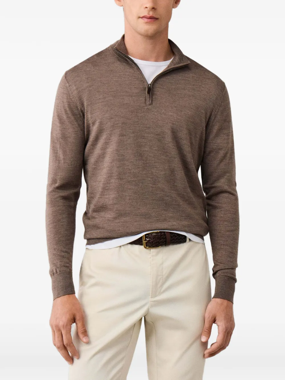 Hackett London Wollen trui met rits Bruin