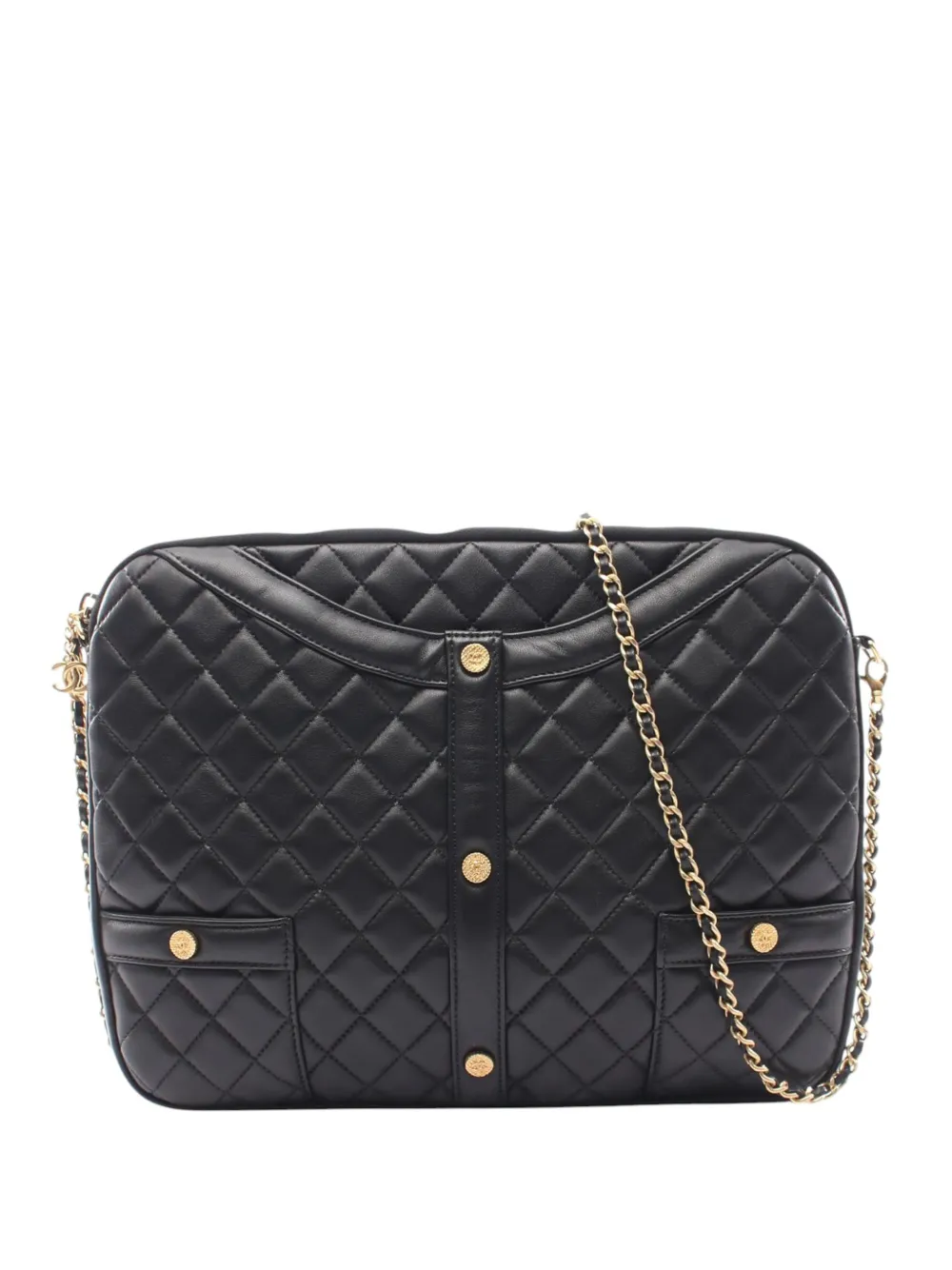 CHANEL Pre-Owned Borsa a tracolla in pelle di agnello trapuntata con catena 2016-2017 - Nero