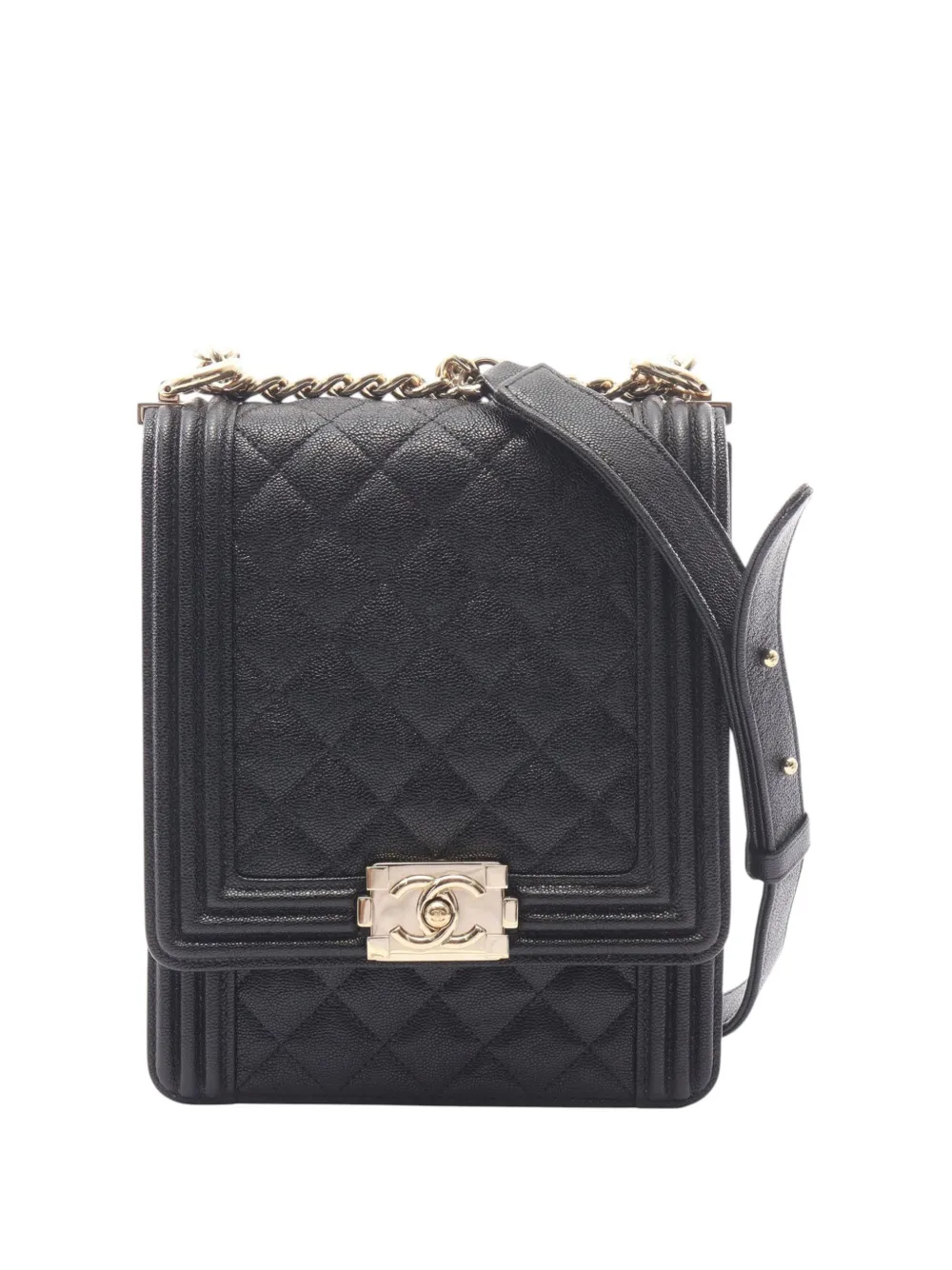 CHANEL Pre-Owned 2019 Quilted Caviar North South Boy Flap crossbody bag - Black