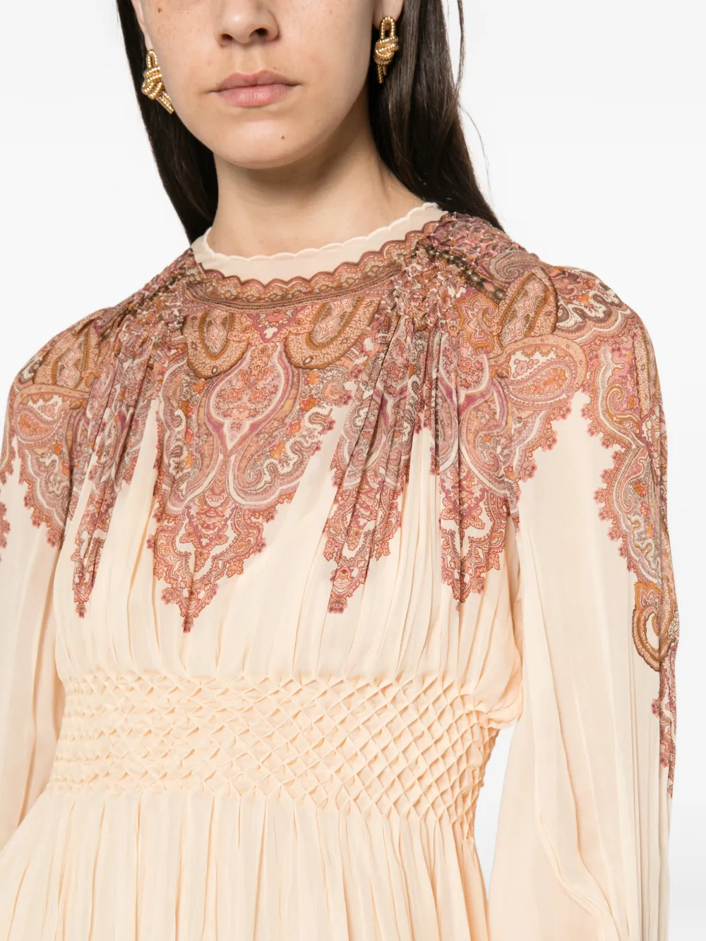 ZIMMERMANN Ascent smocked paisley-print midi dress Beige
