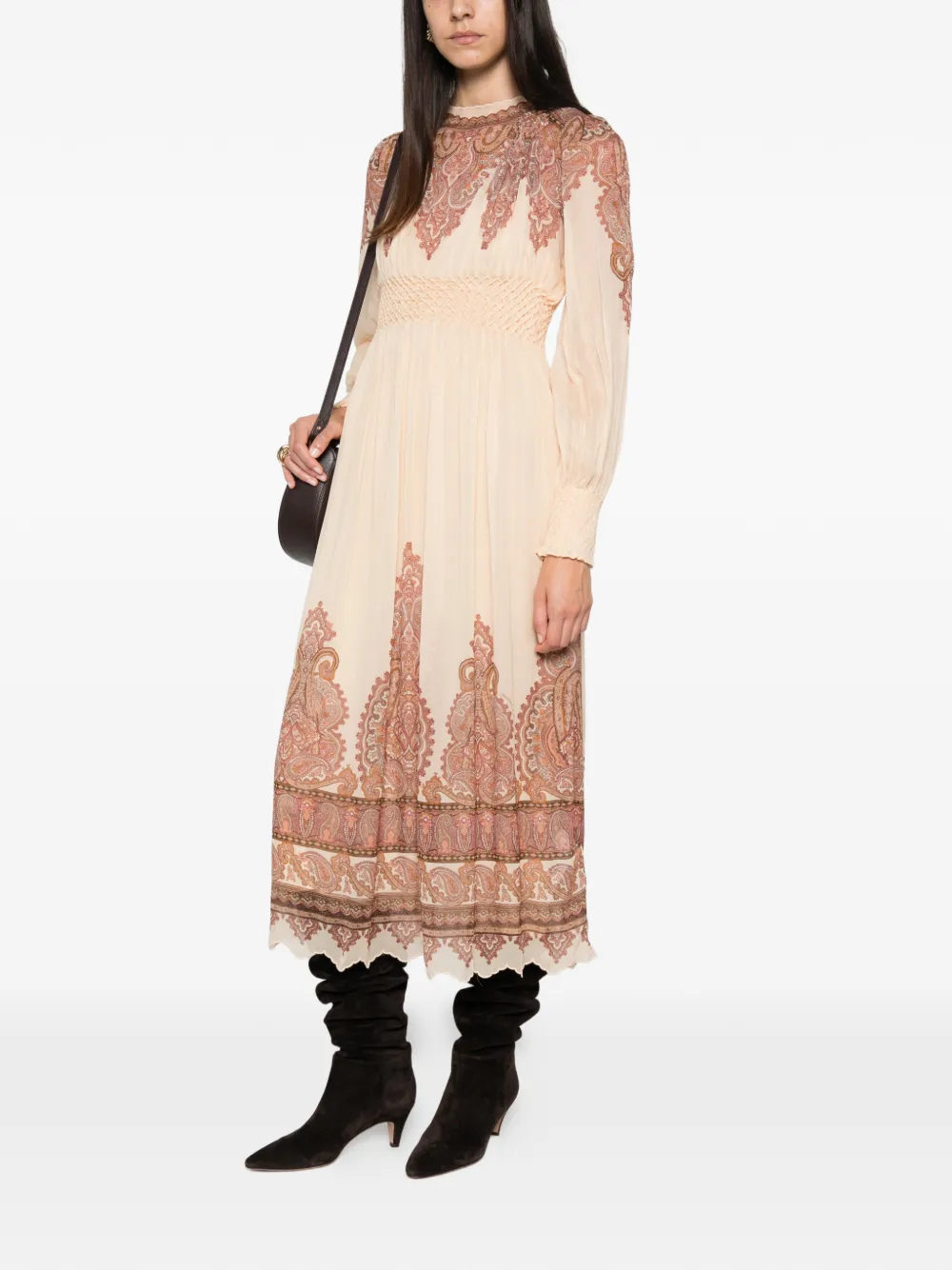 ZIMMERMANN Ascent smocked paisley-print midi dress Beige