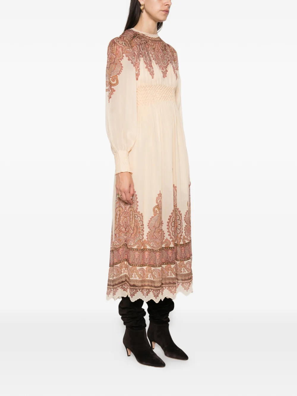 ZIMMERMANN Ascent smocked paisley-print midi dress Beige
