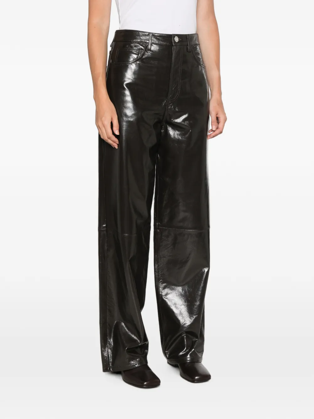 Róhe Lakleren baggy broek Bruin