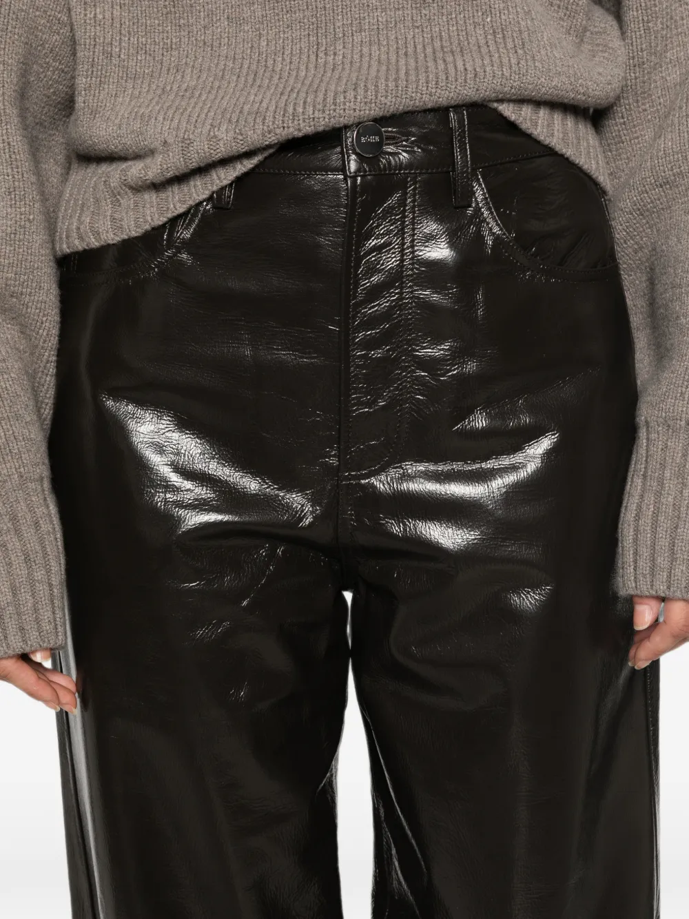 Róhe Lakleren baggy broek Bruin